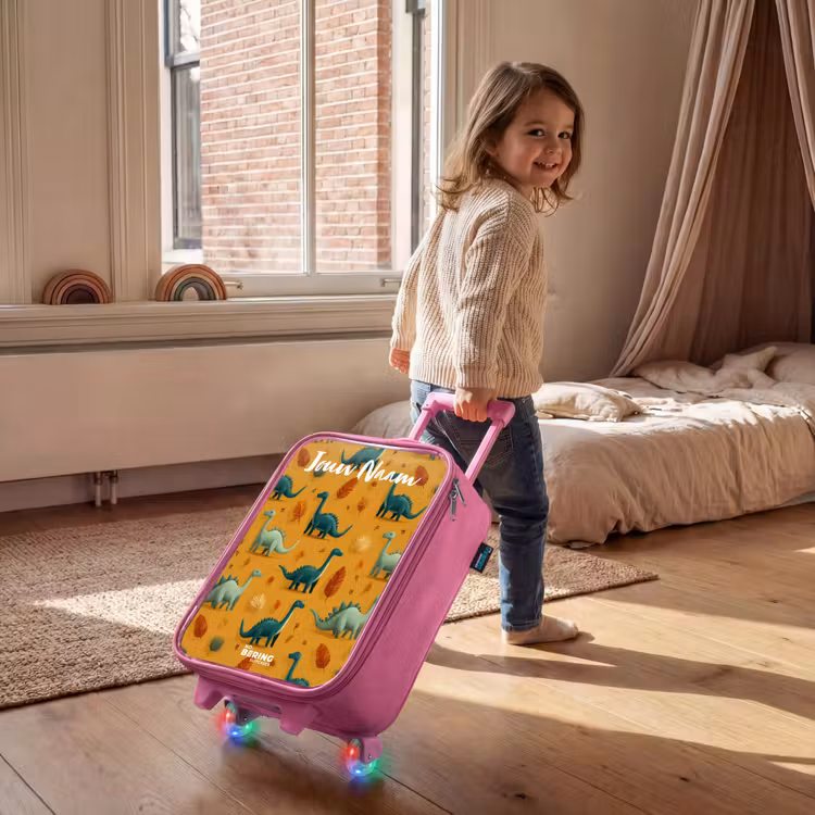 Kinderkoffer met naam - Roze - Dino - Dieren - Patroon — 3