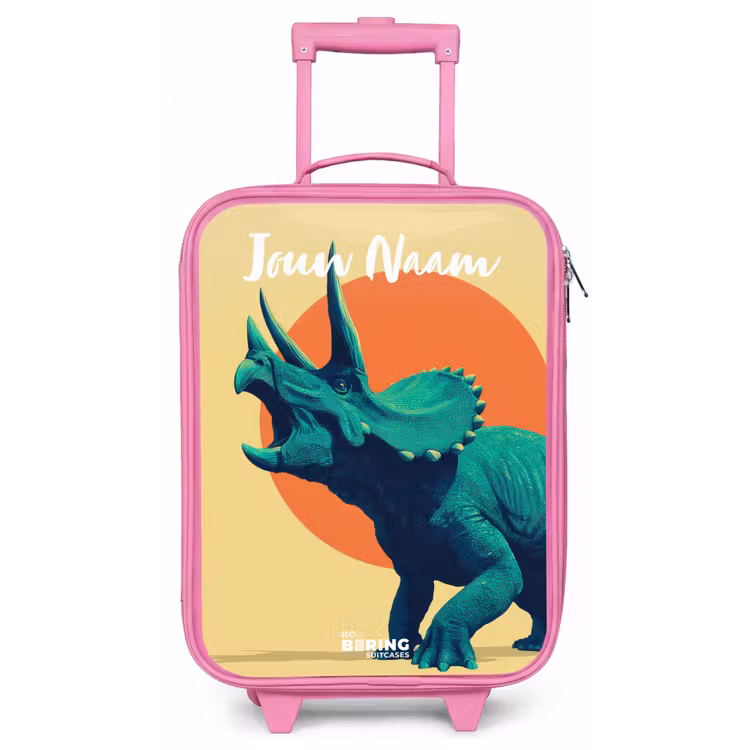 Kinderkoffer met naam - Roze - Dino - Triceratops  - Dier — 1
