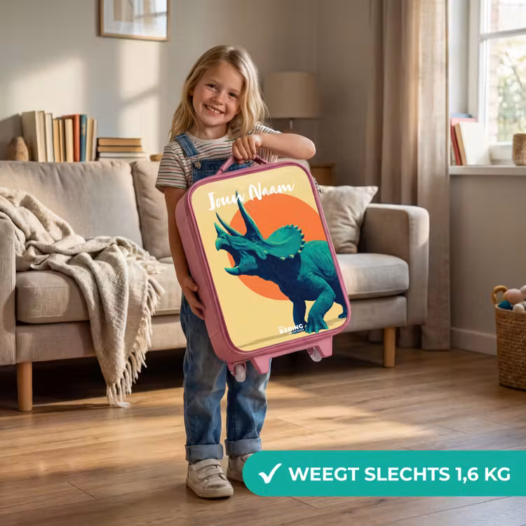 Kinderkoffer met naam - Roze - Dino - Triceratops  - Dier — 2