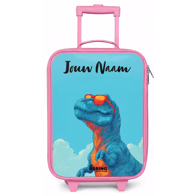 Kinderkoffer met naam - Roze - Dino - Zonnebril - Blauw — 1