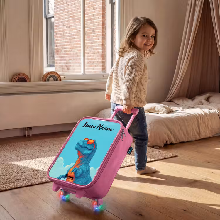 Kinderkoffer met naam - Roze - Dino - Zonnebril - Blauw — 3