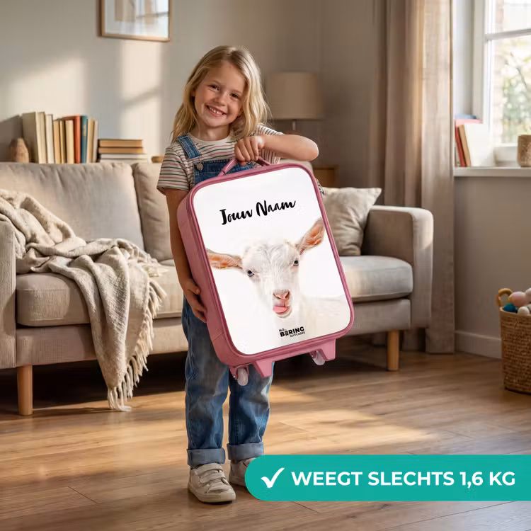 Kinderkoffer met naam - Roze - Geit die z'n Tong Uitsteekt — 2