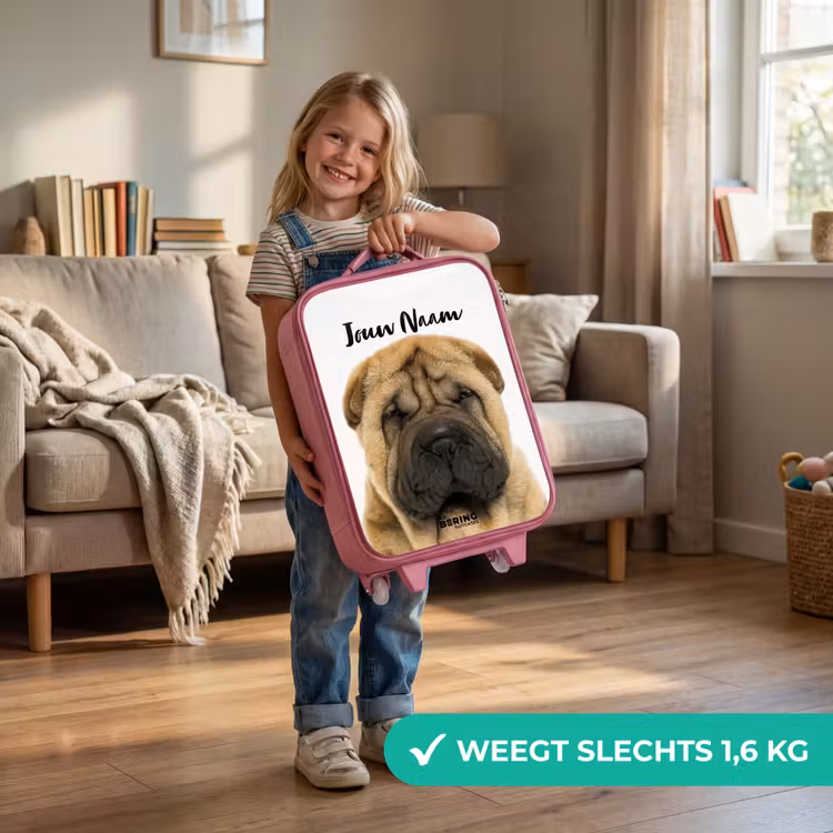 Kinderkoffer met naam - Roze - Hondje met Boos Hoofd — 2