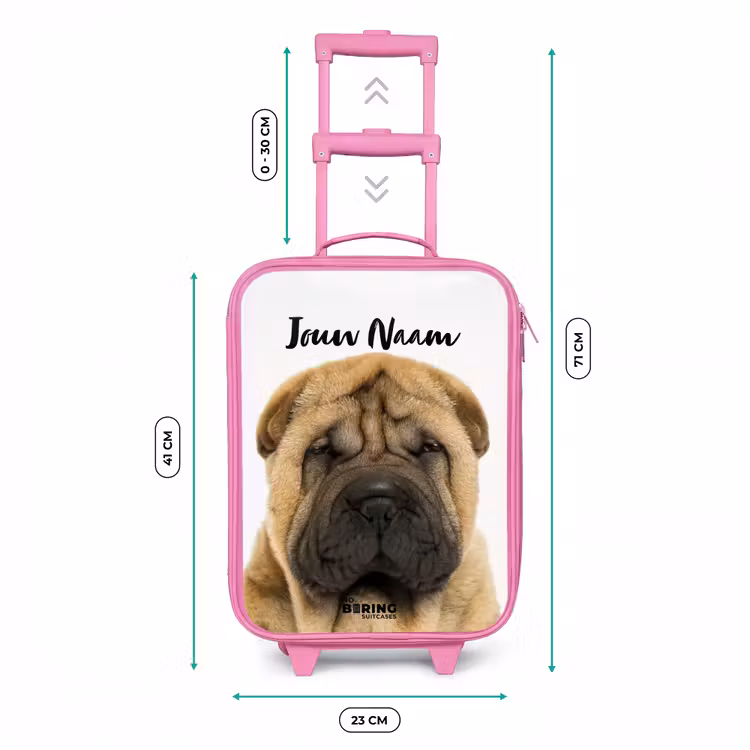 Kinderkoffer met naam - Roze - Hondje met Boos Hoofd — 5