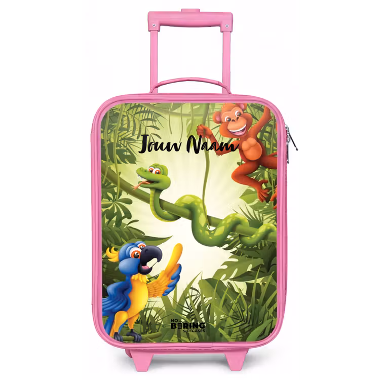Kinderkoffer met naam - Roze - Jolige jungle — 1