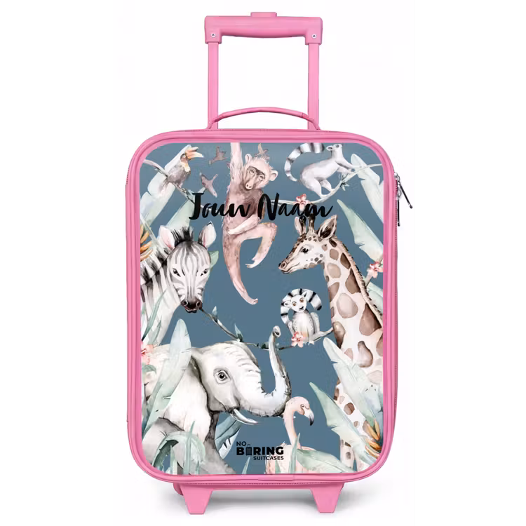 Kinderkoffer met naam - Roze - Jungle Dierenfeest — 1