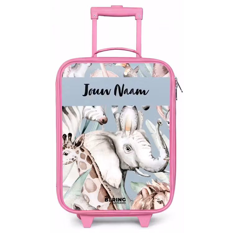 Kinderkoffer met naam - Roze - Jungle in Lichte Kleuren — 1