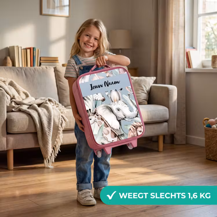 Kinderkoffer met naam - Roze - Jungle in Lichte Kleuren — 2