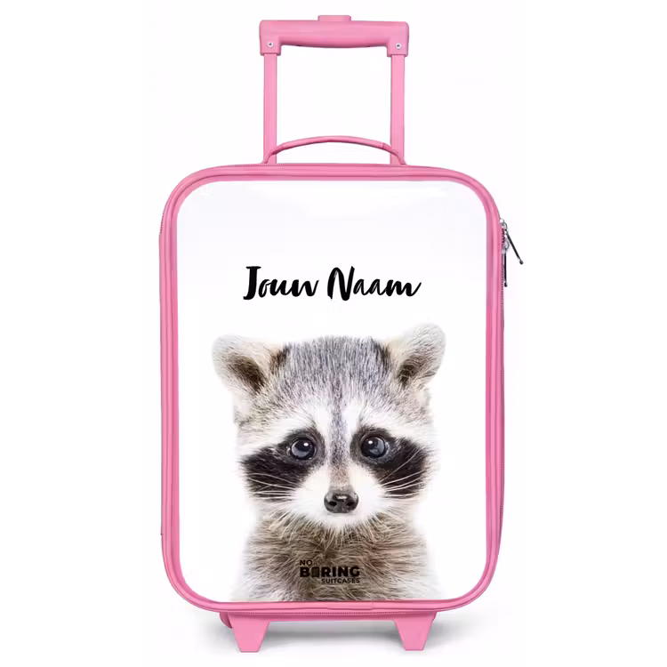 Kinderkoffer met naam - Roze - Rachid Racoon — 1