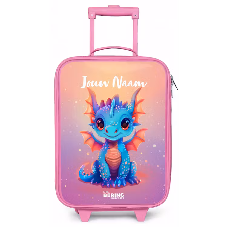 Kinderkoffer met naam - Roze - Schattige baby draak — 1