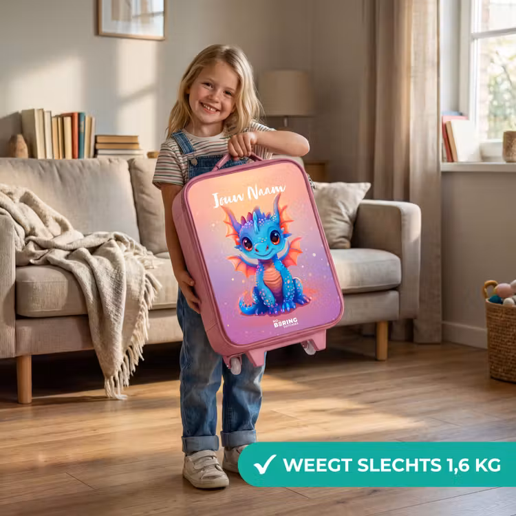Kinderkoffer met naam - Roze - Schattige baby draak — 2