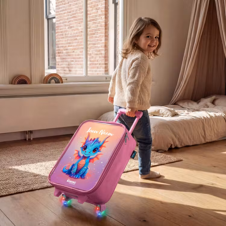 Kinderkoffer met naam - Roze - Schattige baby draak — 3