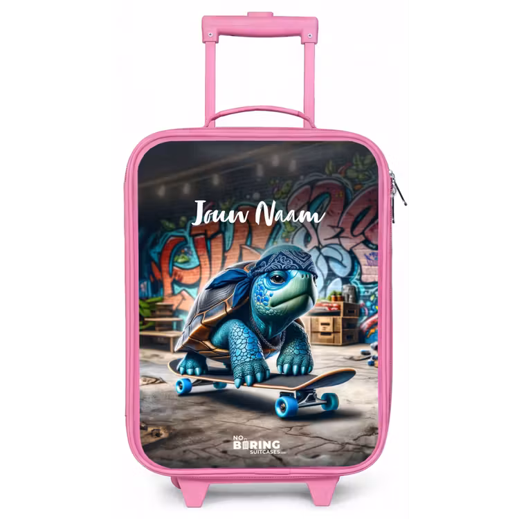 Kinderkoffer met naam - Roze - Skater schildpad — 1