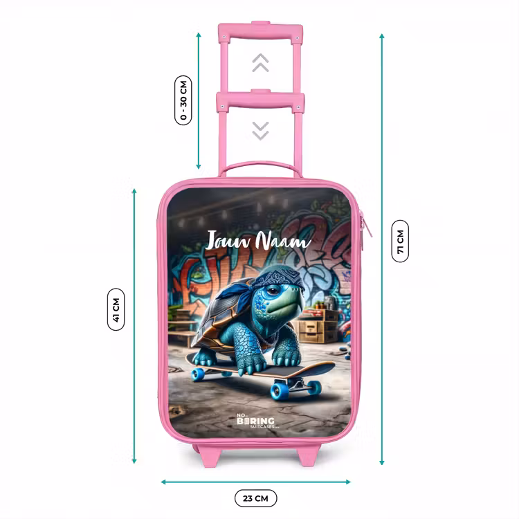 Kinderkoffer met naam - Roze - Skater schildpad — 5