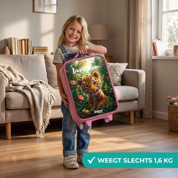 Kinderkoffer met naam - Roze - Tommy tijger — 2