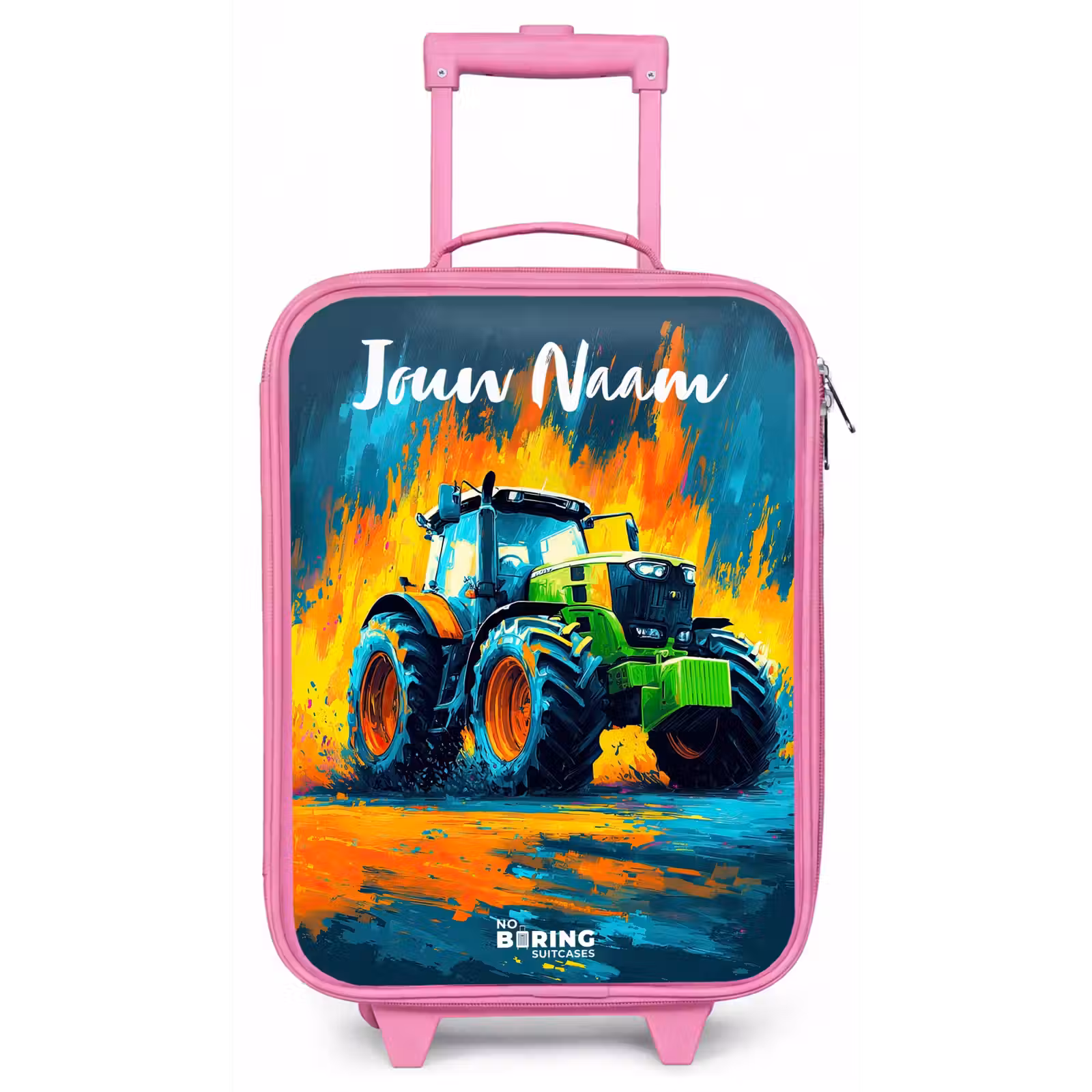 Kinderkoffer met naam - Roze - Abstract - Tractor - Groen — 1
