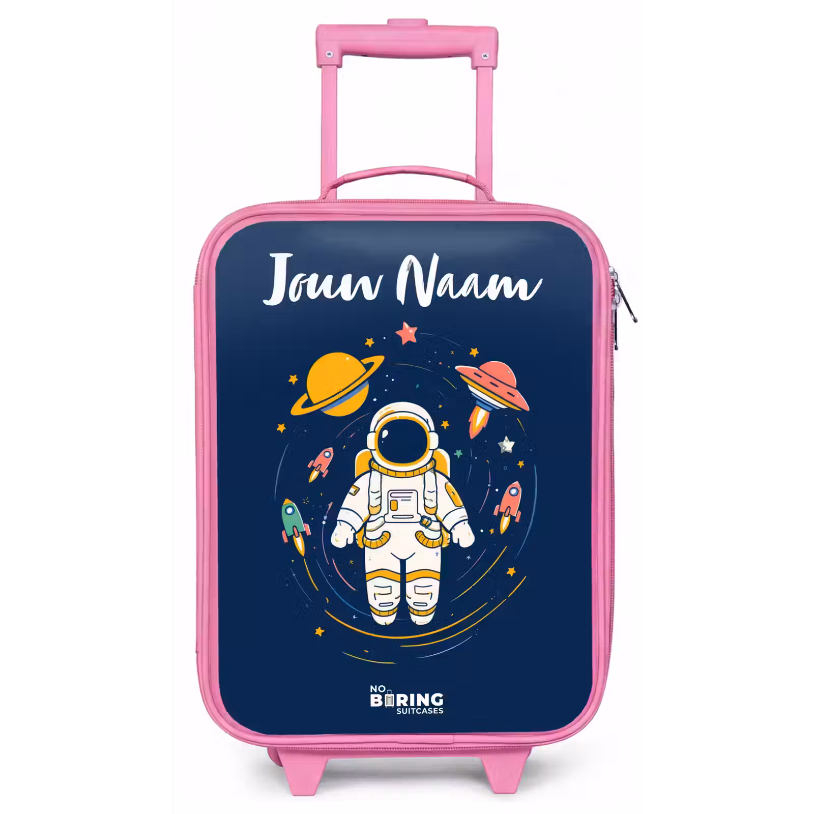 Kinderkoffer met naam - Roze - Astronaut - Planeet - Sterren - Raket — 1