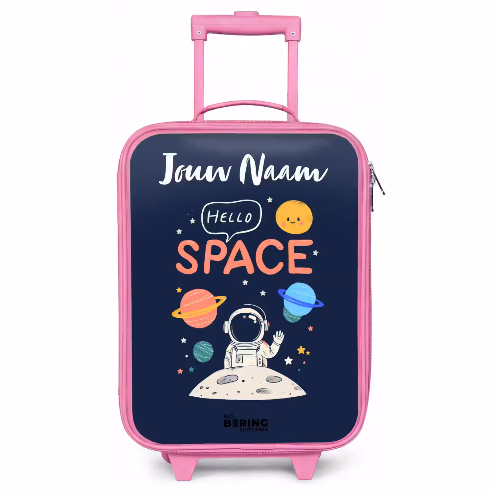 Kinderkoffer met naam - Roze - Astronaut - Quote - Planeten - Sterren — 1
