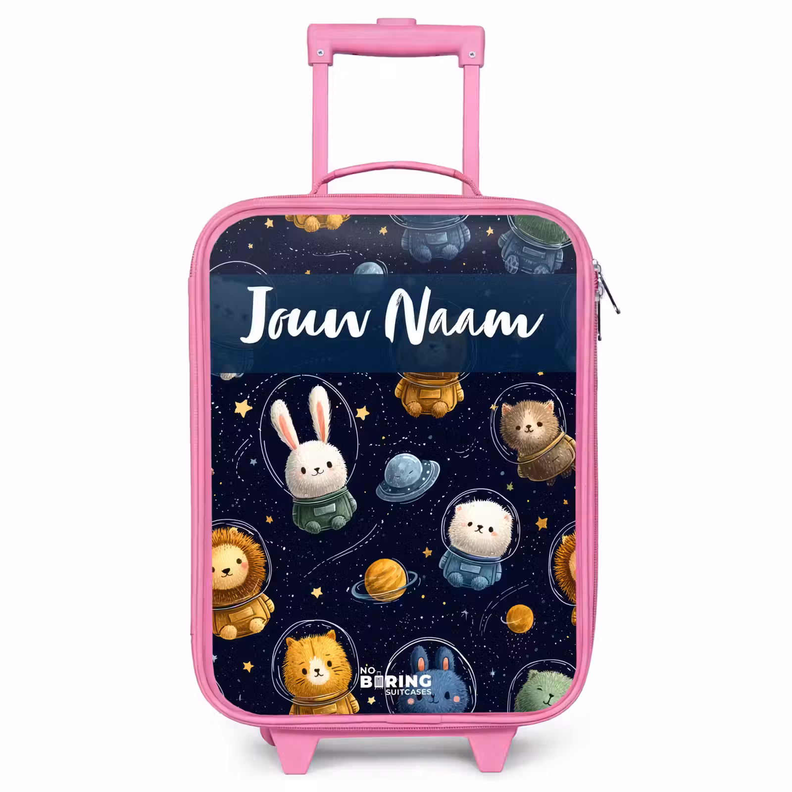 Kinderkoffer met naam - Roze - Dieren - Astronaut - Planeten - Sterren — 1