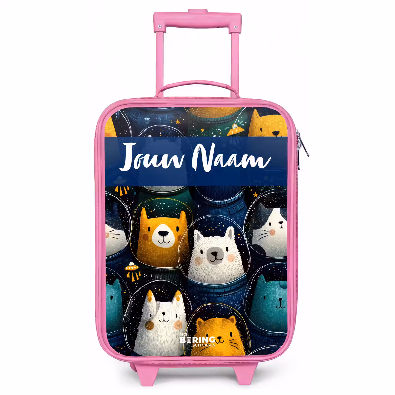 Kinderkoffer met naam - Roze - Dieren - Sterren - Planeten - Astronaut — 1