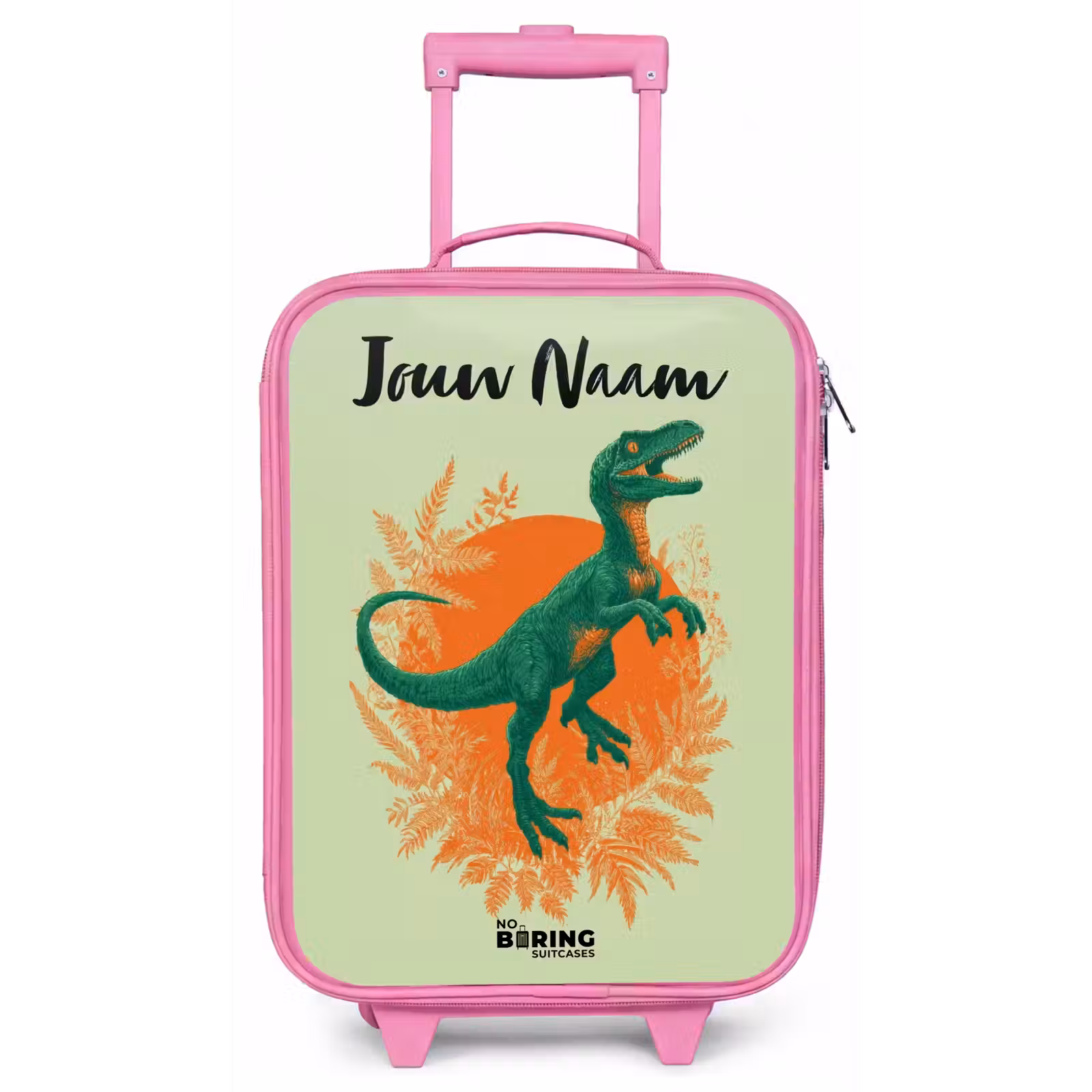 Kinderkoffer met naam - Roze - Dino - Natuur - Groen — 1