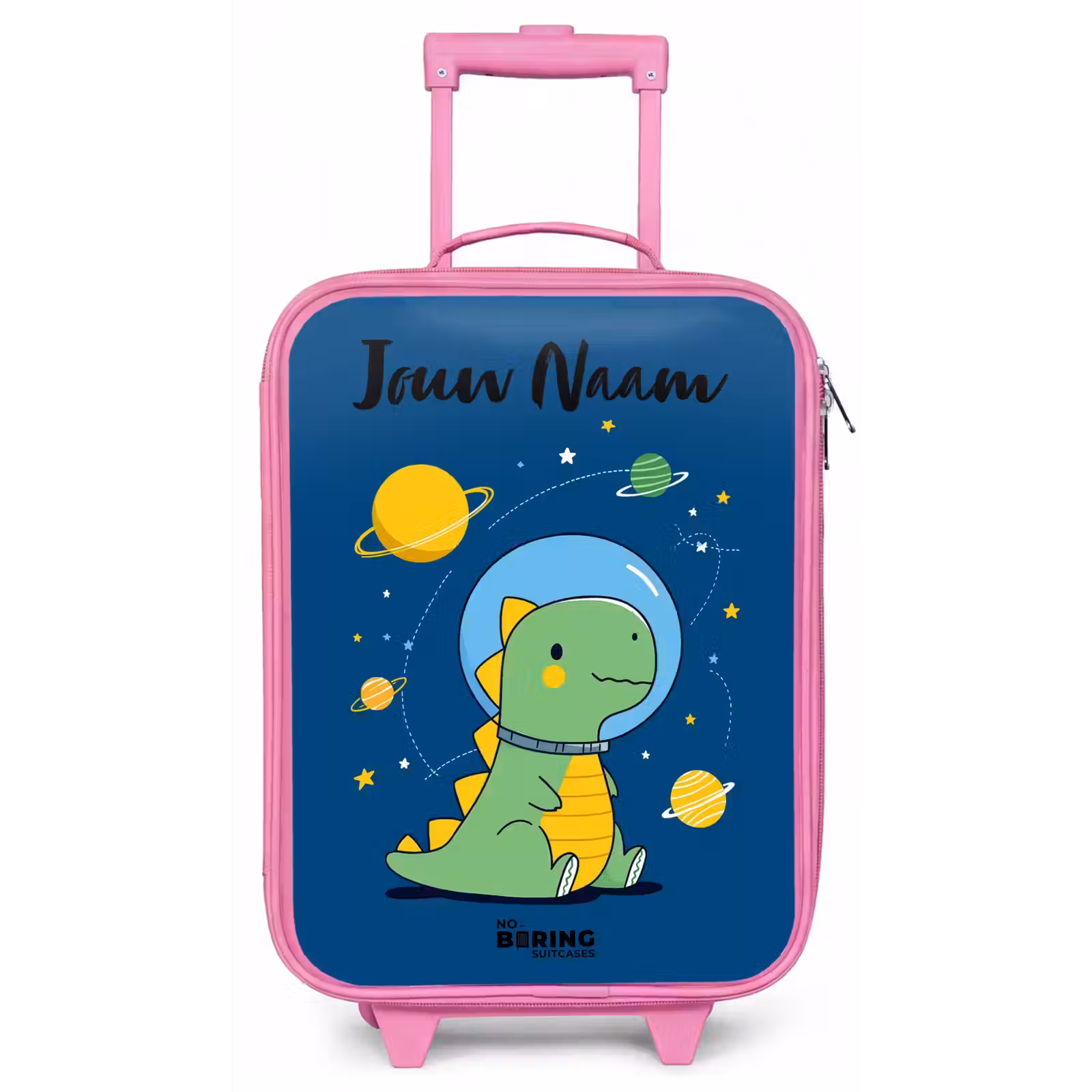 Kinderkoffer met naam - Roze - Dino - Planeet - Ster - Blauw — 1