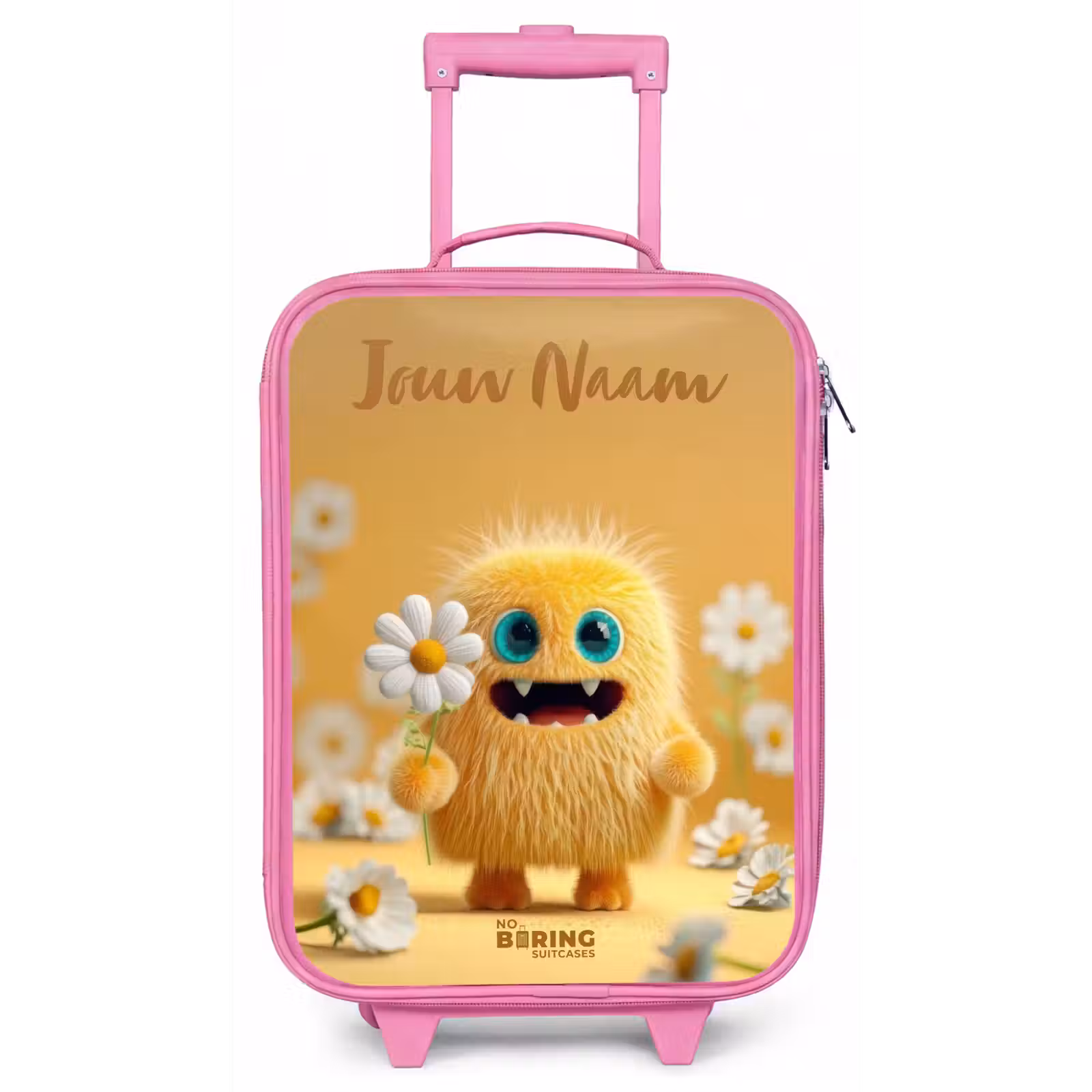 Kinderkoffer met naam - Roze - Monster - Wezen - Bloem - Geel — 1