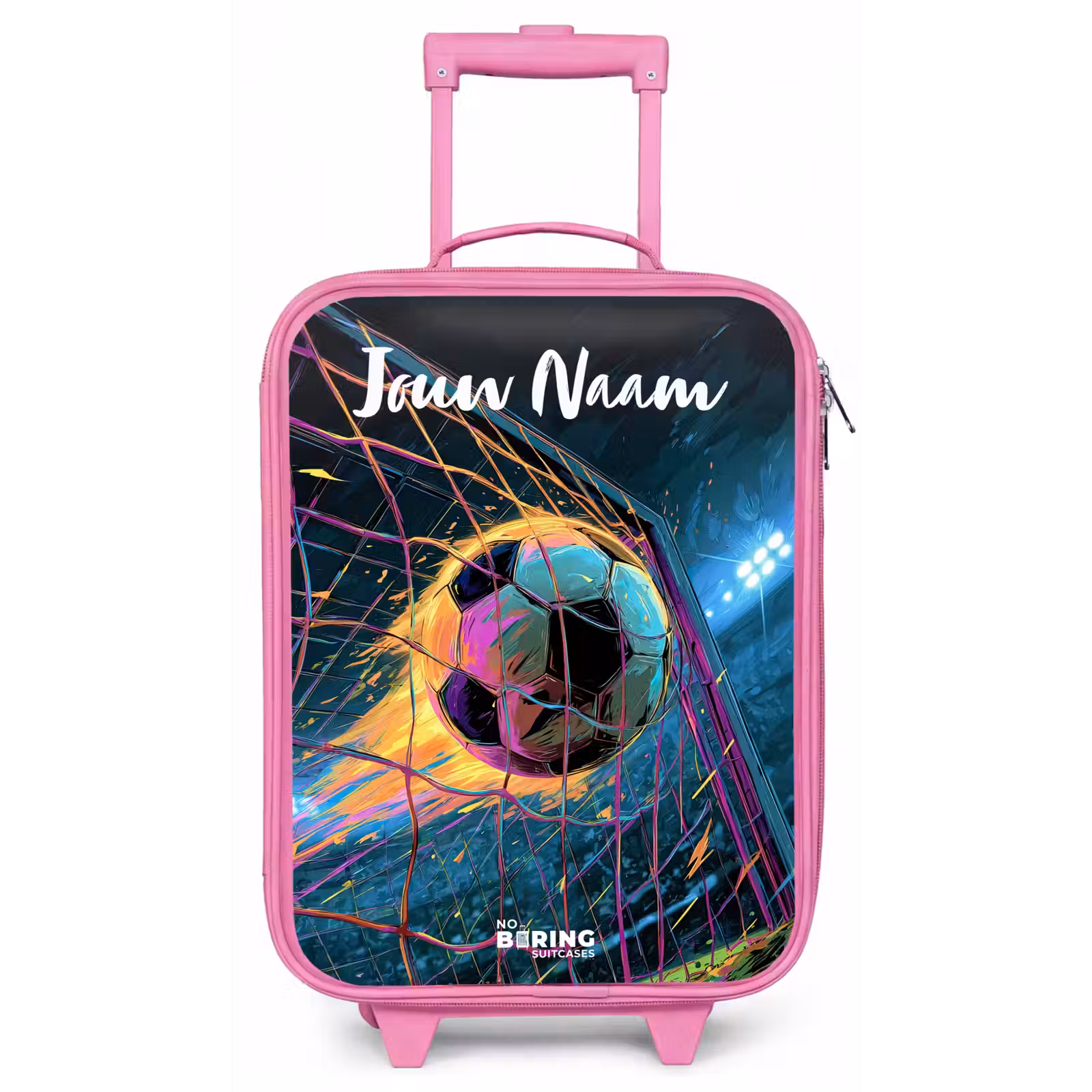 Kinderkoffer met naam - Roze - Neon - Net - Voetbal - Kleurrijk — 1