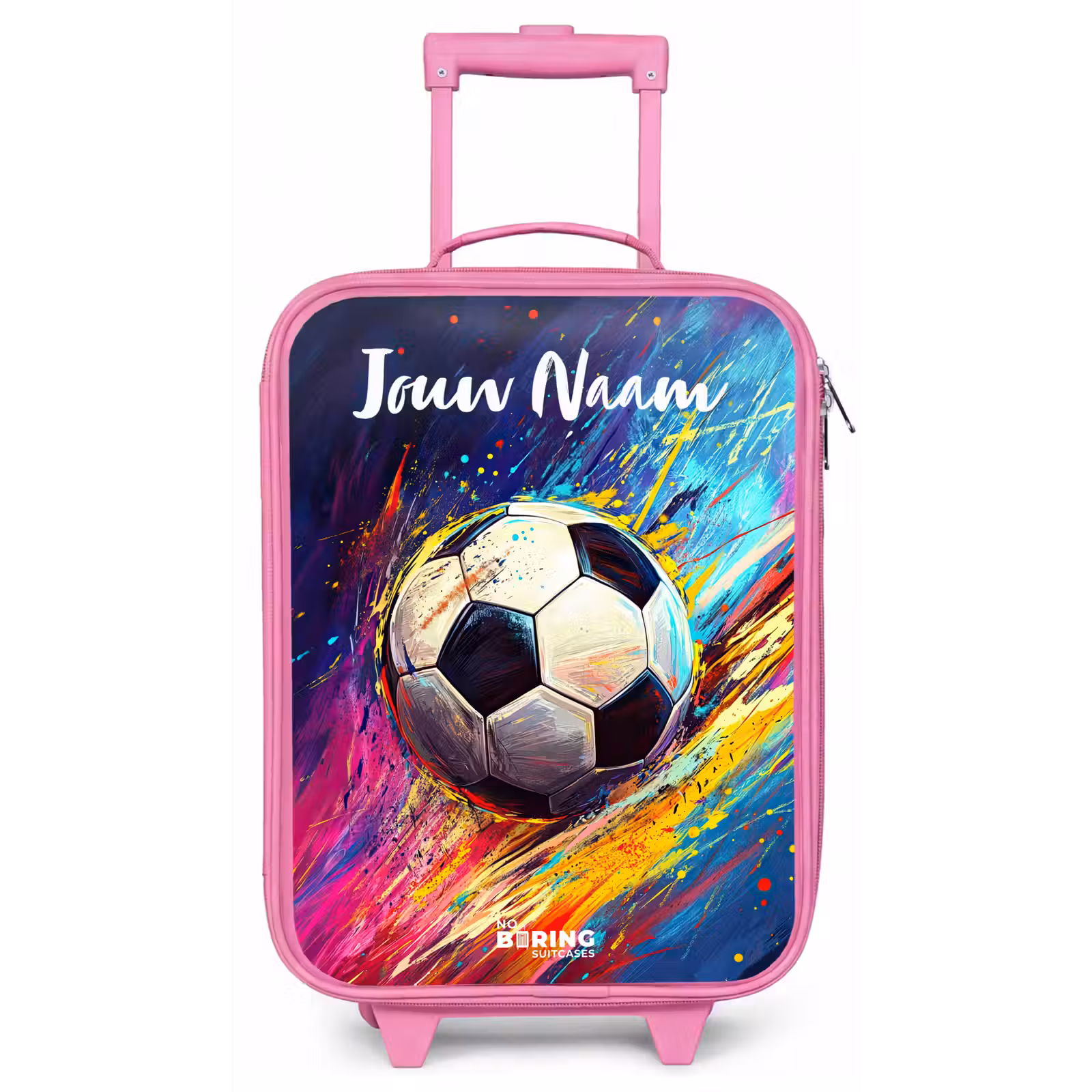 Kinderkoffer met naam - Roze - Neon - Voetbal - Kleurrijk — 1