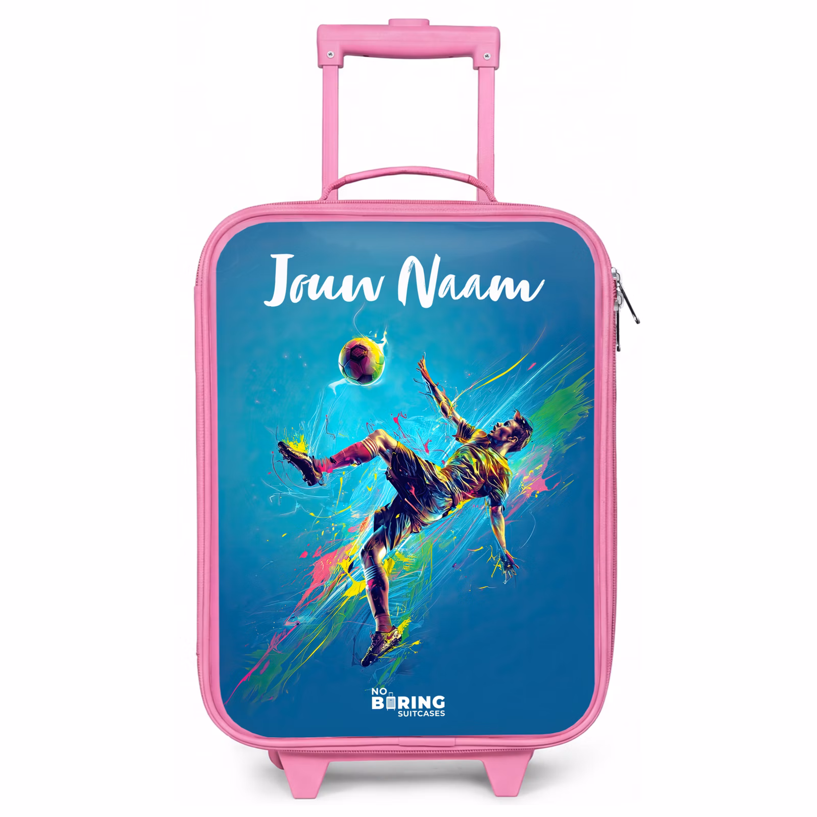 Kinderkoffer met naam - Roze - Neon - Voetbal - Schop - Kleurrijk — 1
