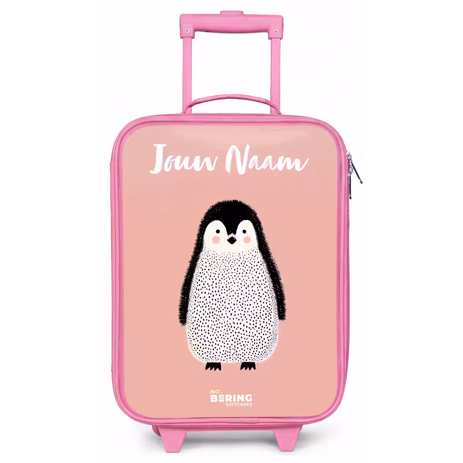 Kinderkoffer met naam - Roze - Pinguïn - Stippen - Roze - Minimalistisch — 1
