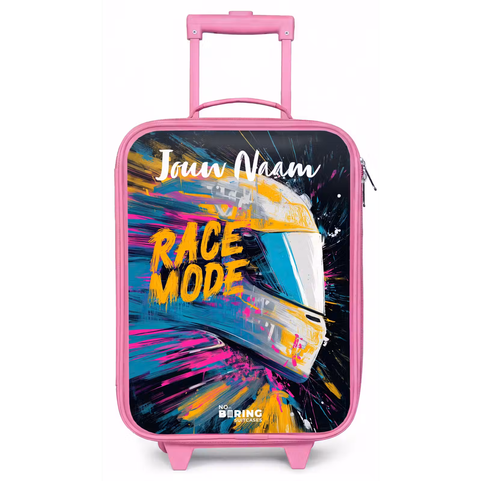 Kinderkoffer met naam - Roze - Racehelm - Abstract - Verf - Kleurrijk — 1