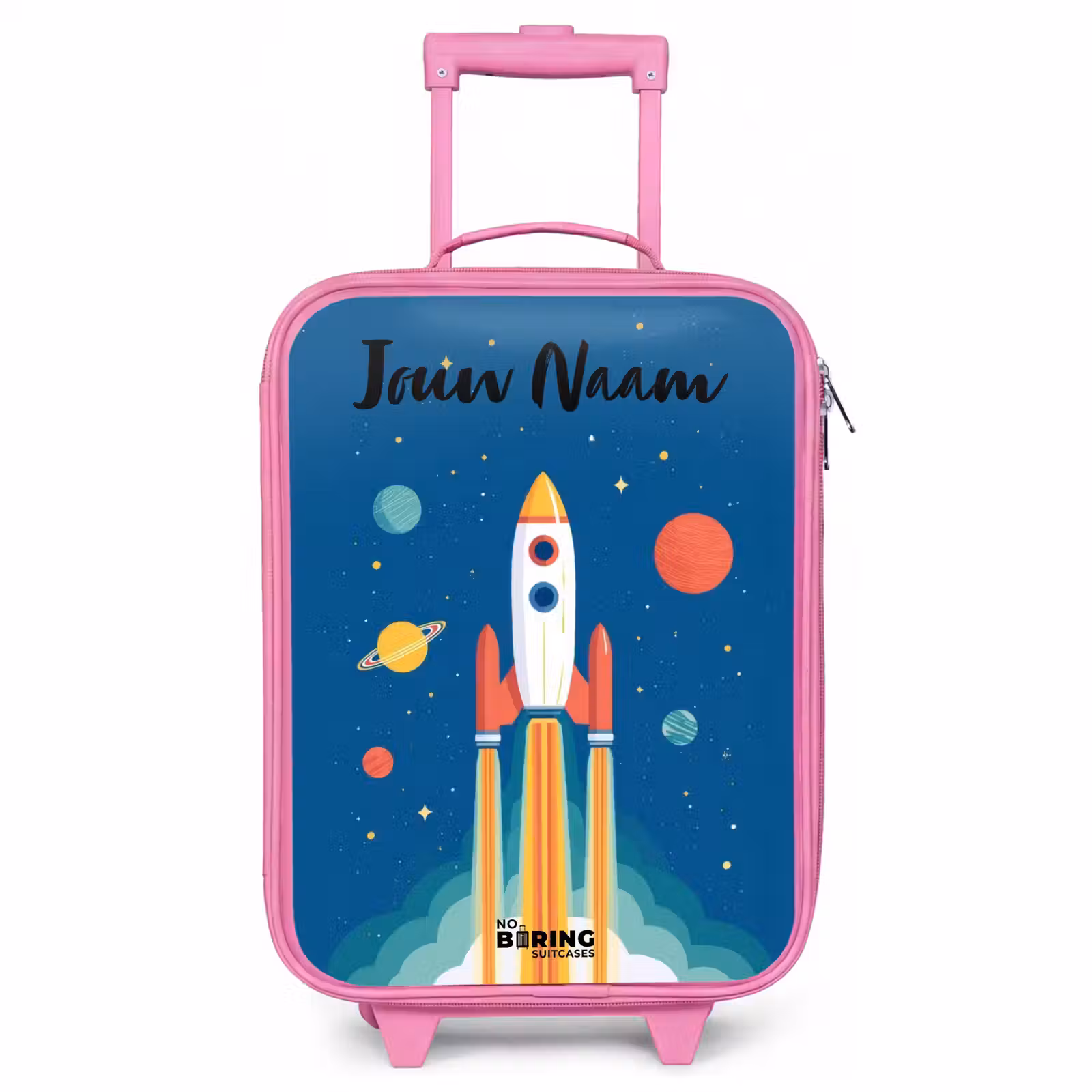 Kinderkoffer met naam - Roze - Raket - Planeet - Sterren - Veelkleurig — 1