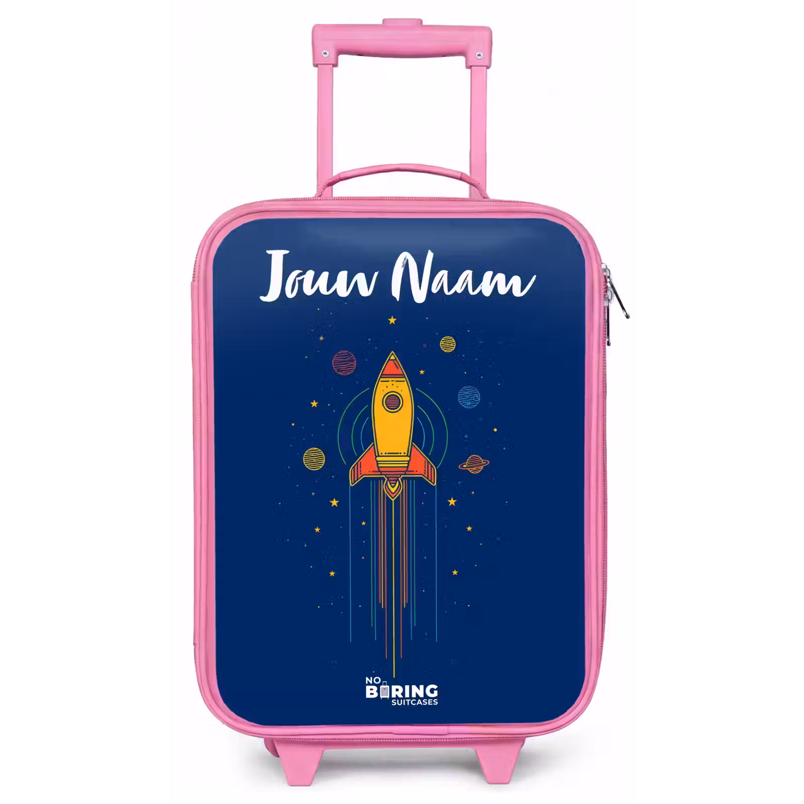 Kinderkoffer met naam - Roze - Raket - Planeten - Sterren — 1