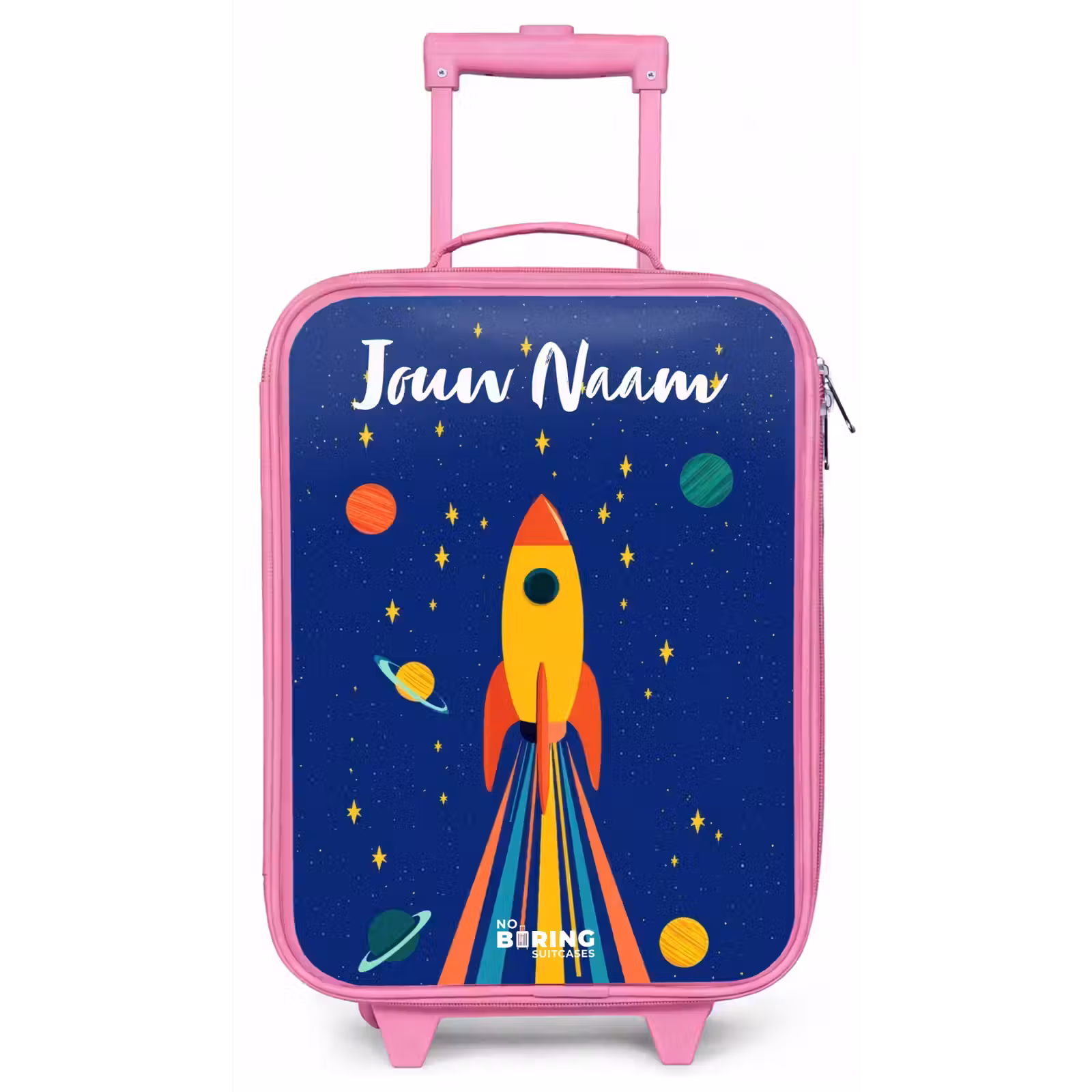 Kinderkoffer met naam - Roze - Raket - Sterren - Planeet - Ruimte — 1