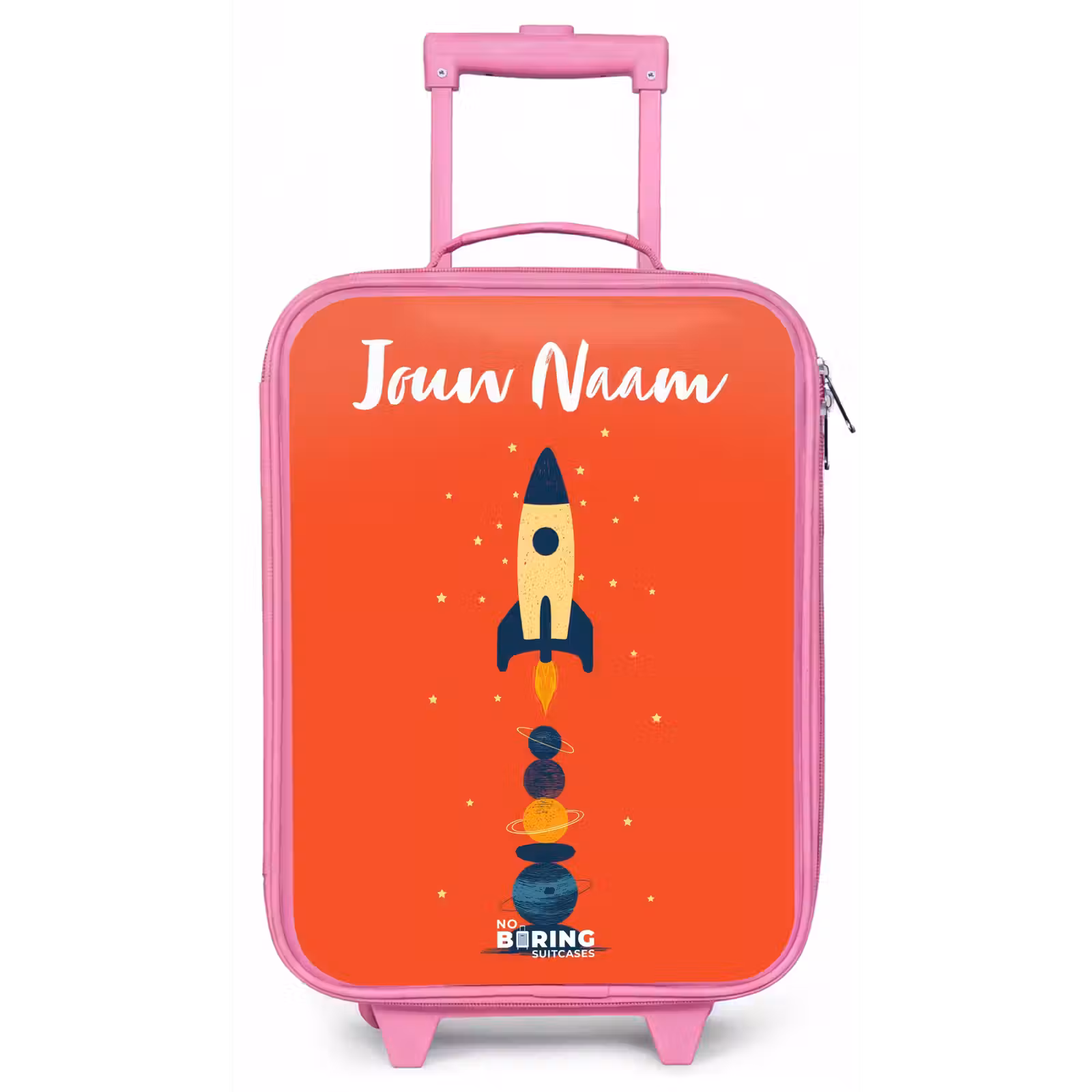 Kinderkoffer met naam - Roze - Raket - Sterren - Planeten — 1