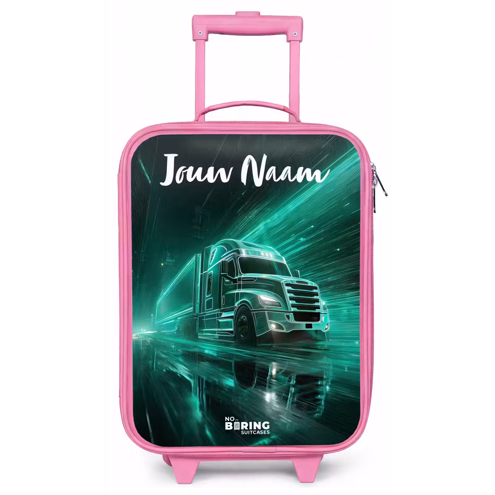 Kinderkoffer met naam - Roze - Vrachtwagen - Stad - Groen - Neon — 1