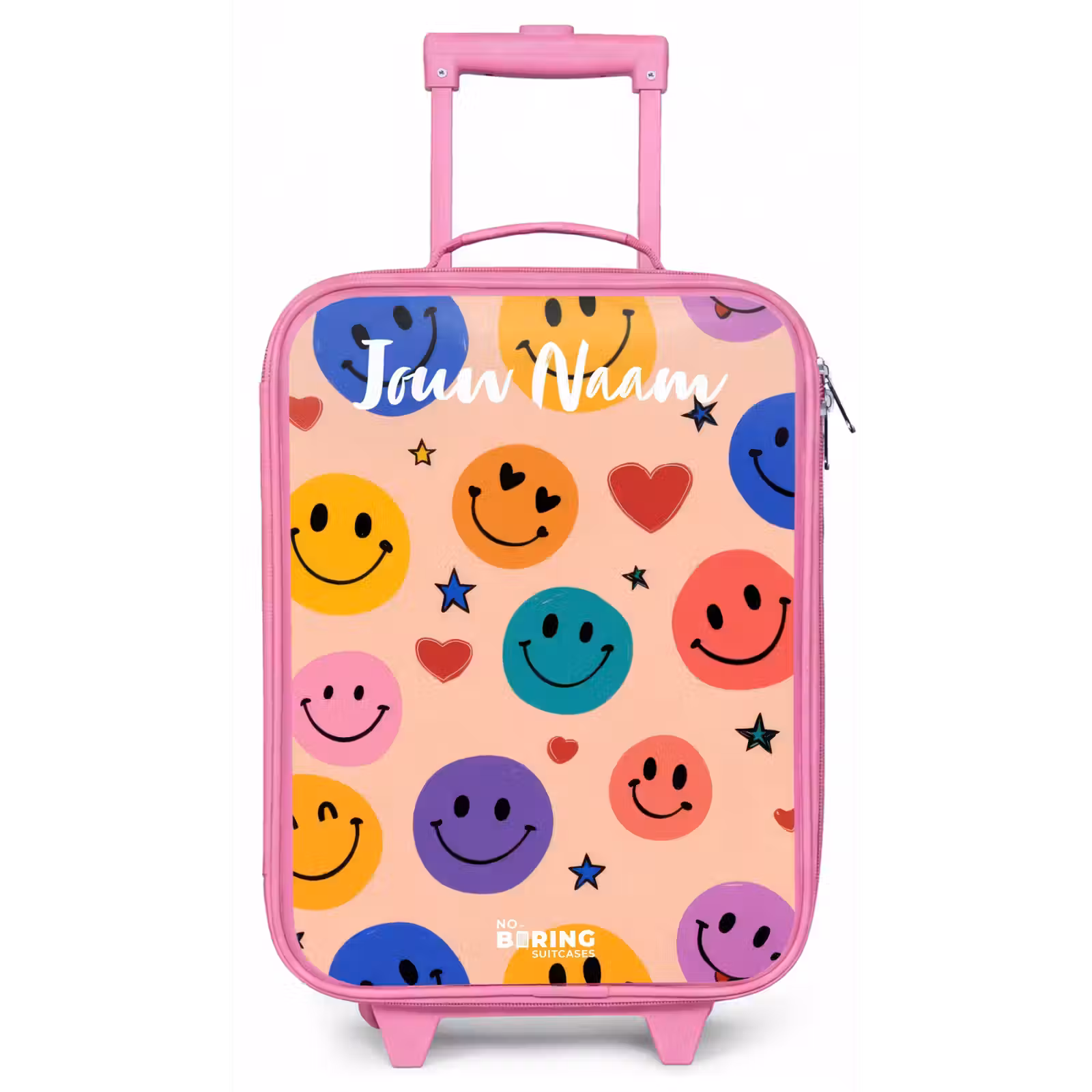 Kinderkoffer met naam - Roze - Vrolijk Smiley-patroon — 1