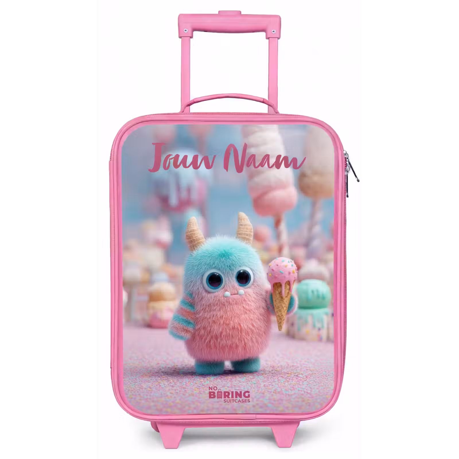 Kinderkoffer met naam - Roze - Zoet Monstersnoep Avontuur — 1