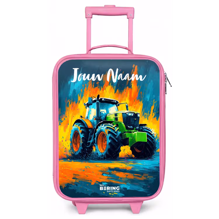 Kinderkoffer met naam - Roze - Abstract - Tractor - Groen — 1