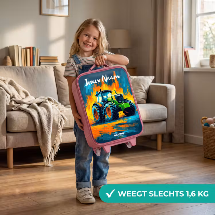 Kinderkoffer met naam - Roze - Abstract - Tractor - Groen — 2