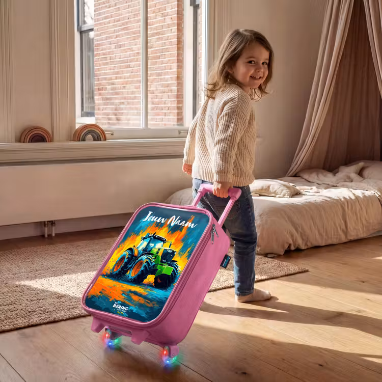 Kinderkoffer met naam - Roze - Abstract - Tractor - Groen — 3
