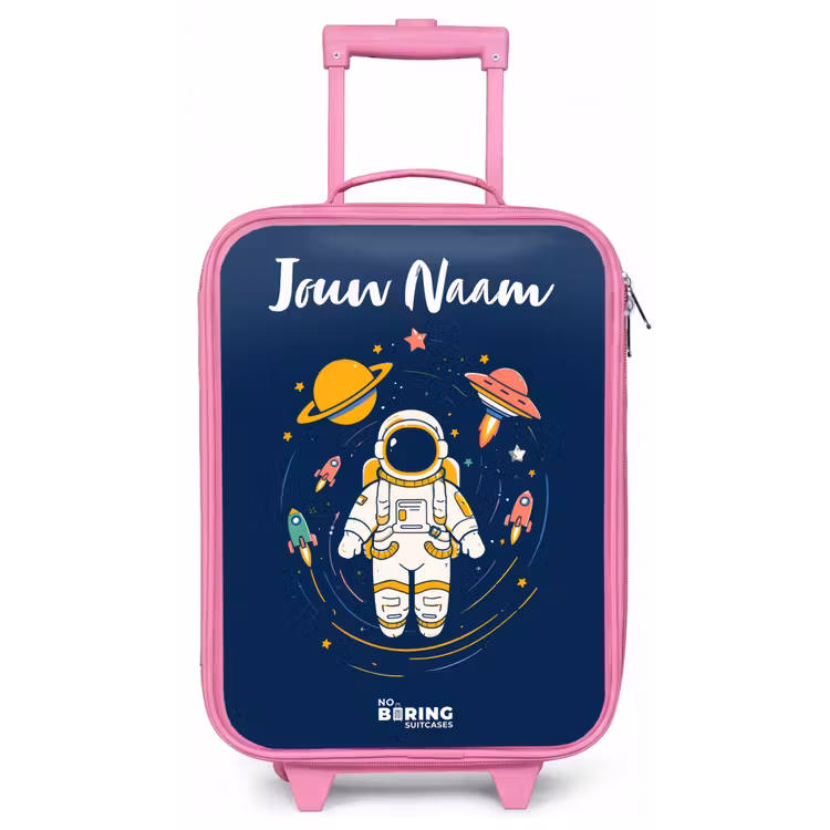 Kinderkoffer met naam - Roze - Astronaut - Planeet - Sterren - Raket — 1