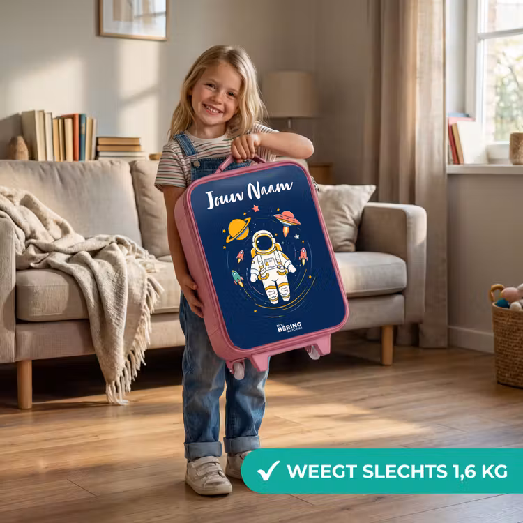 Kinderkoffer met naam - Roze - Astronaut - Planeet - Sterren - Raket — 2