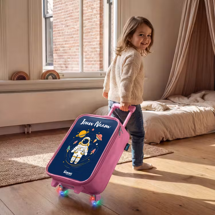Kinderkoffer met naam - Roze - Astronaut - Planeet - Sterren - Raket — 3