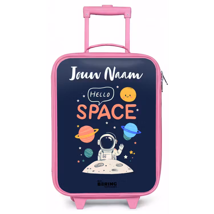 Kinderkoffer met naam - Roze - Astronaut - Quote - Planeten - Sterren — 1