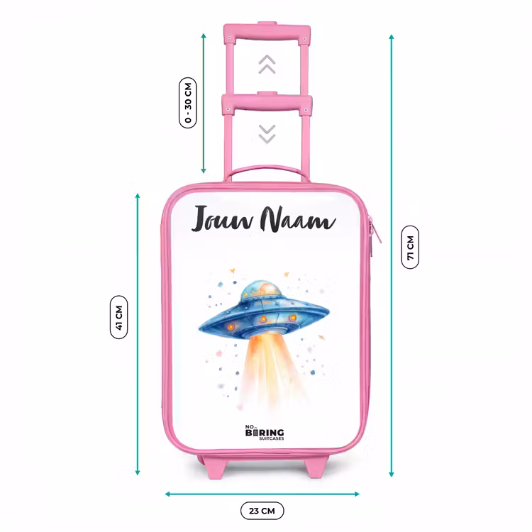 Kinderkoffer met naam - Roze - Blauw ruimteschip met lichtstraal — 5