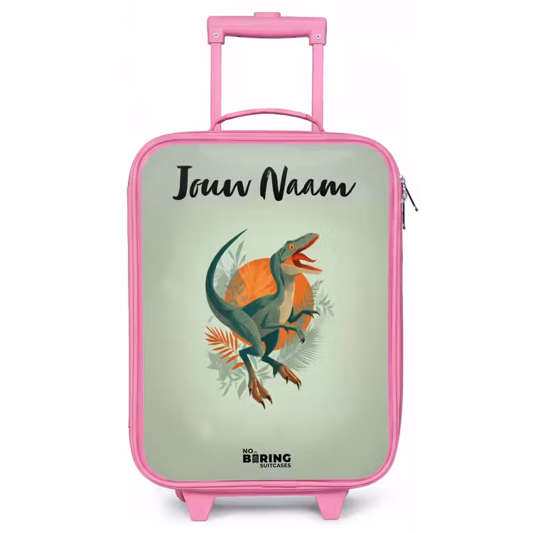 Kinderkoffer met naam - Roze - Dier - Dino - Natuur — 1