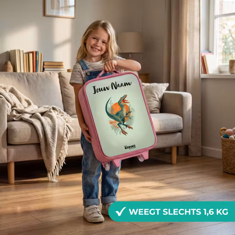 Kinderkoffer met naam - Roze - Dier - Dino - Natuur — 2