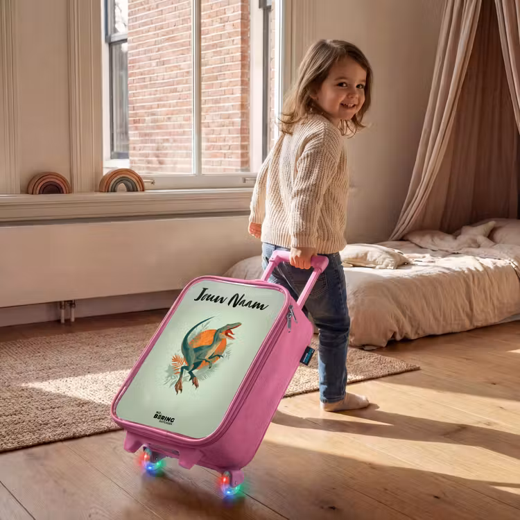 Kinderkoffer met naam - Roze - Dier - Dino - Natuur — 3